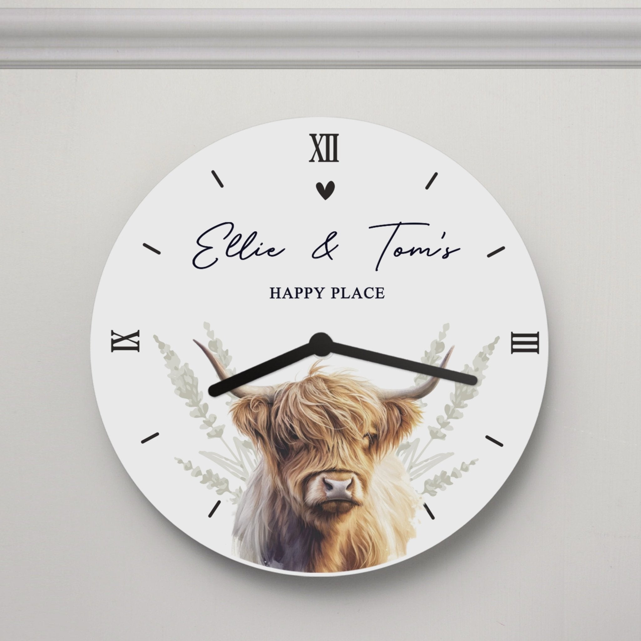 Personalised Highland Cow Wooden Clock | Inspired Creative Gifts | UK Supplier
