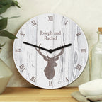 Personalised Highland Stag Shabby Chic Wooden Clock | Inspired Creative Gifts | UK Supplier