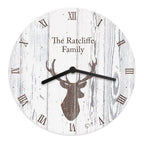 Personalised Highland Stag Shabby Chic Wooden Clock | Inspired Creative Gifts | UK Supplier