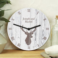 Personalised Highland Stag Shabby Chic Wooden Clock | Inspired Creative Gifts | UK Supplier