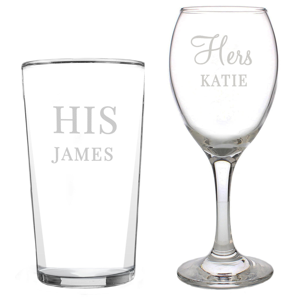 Personalised His & Her Pint and Wine Glass Set | Inspired Creative Gifts | UK Supplier