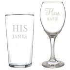 Personalised His & Her Pint and Wine Glass Set | Inspired Creative Gifts | UK Supplier