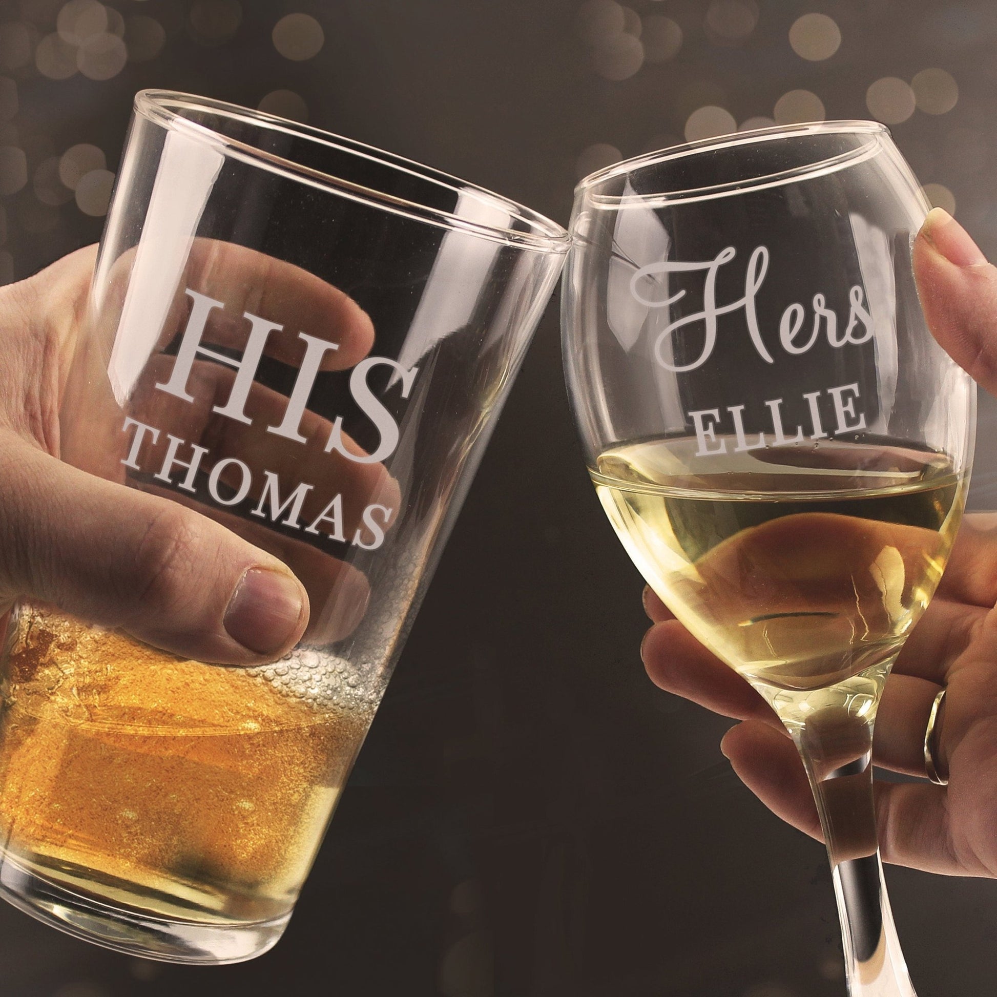 Personalised His & Her Pint and Wine Glass Set | Inspired Creative Gifts | UK Supplier
