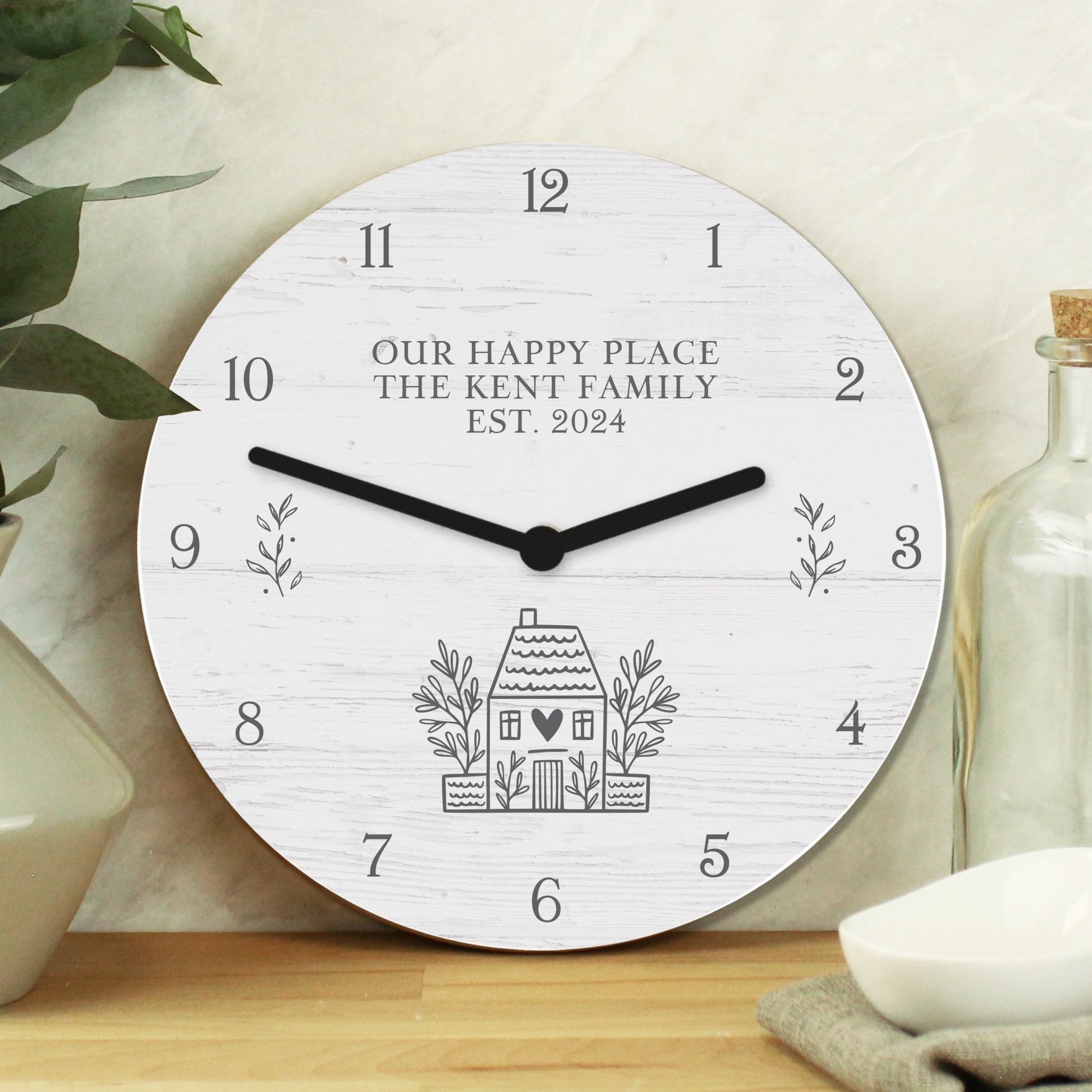 Personalised HOME Shabby Chic Wooden Clock | Inspired Creative Gifts | UK Supplier