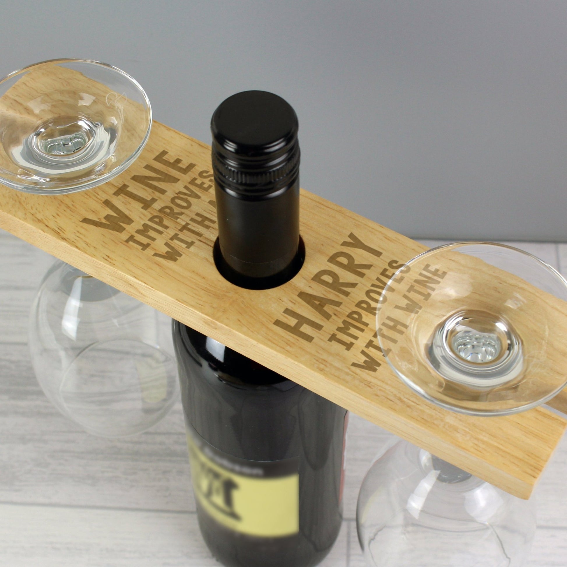Personalised 'Improves With Wine' Wine Glass & Bottle Holder | Inspired Creative Gifts | UK Supplier