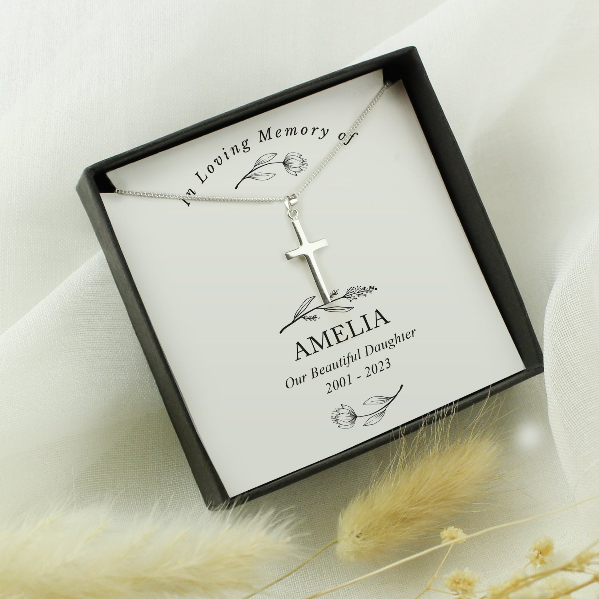 Personalised In Loving Memory Cross Sentiment Necklace and Box | Inspired Creative Gifts