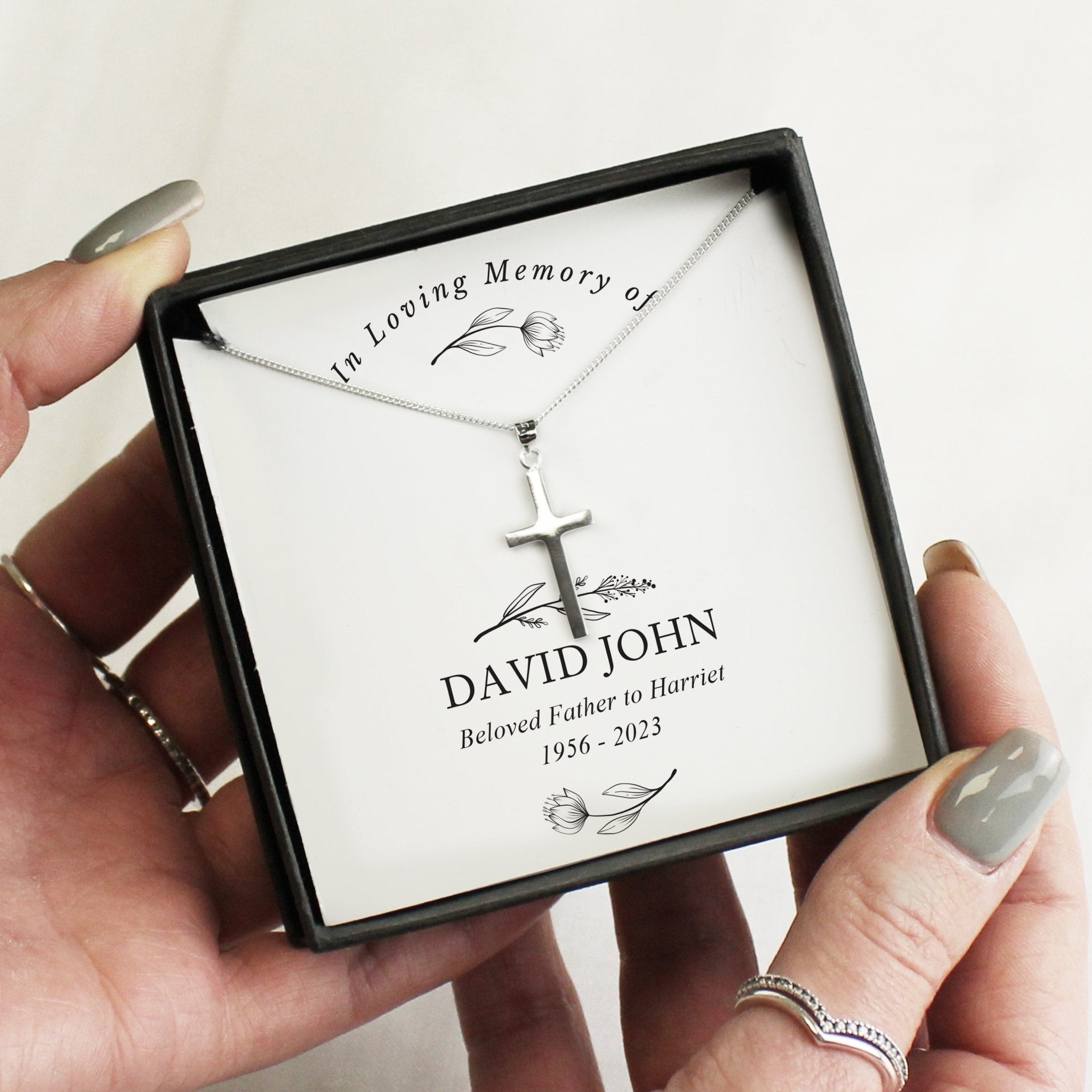 Personalised In Loving Memory Cross Sentiment Necklace and Box | Inspired Creative Gifts | UK Supplier