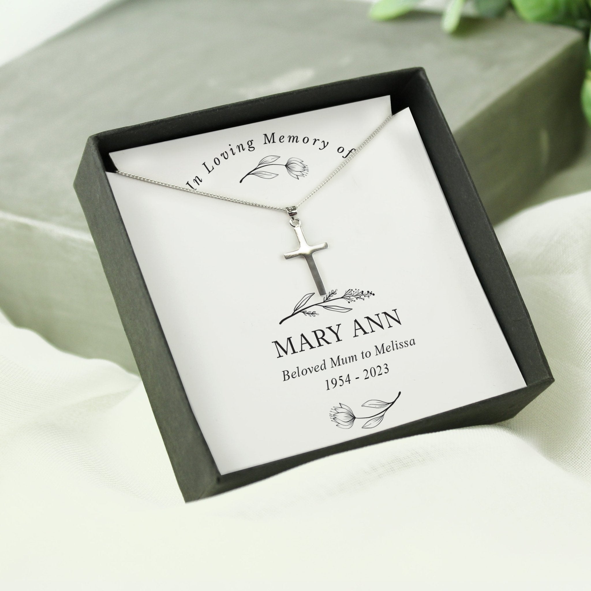 Personalised In Loving Memory Cross Sentiment Necklace and Box | Inspired Creative Gifts | UK Supplier