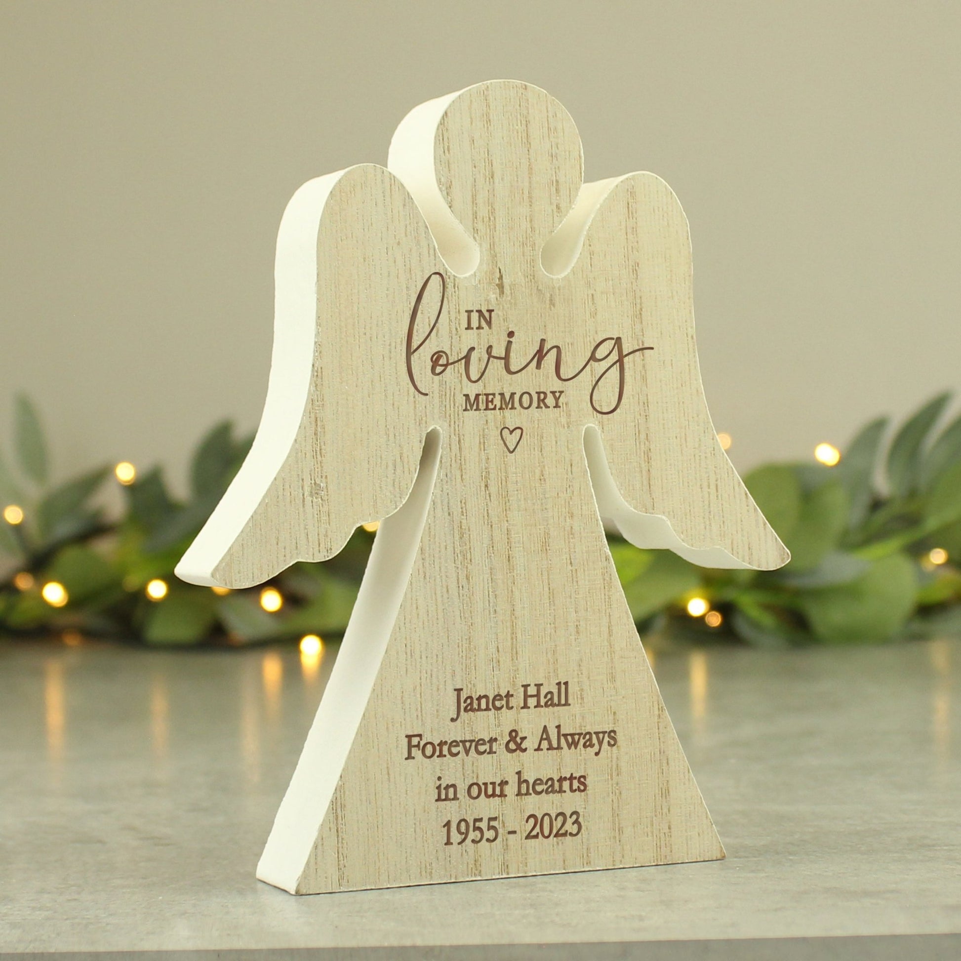 Personalised In Loving Memory Rustic Wooden Angel Decoration | Inspired Creative Gifts