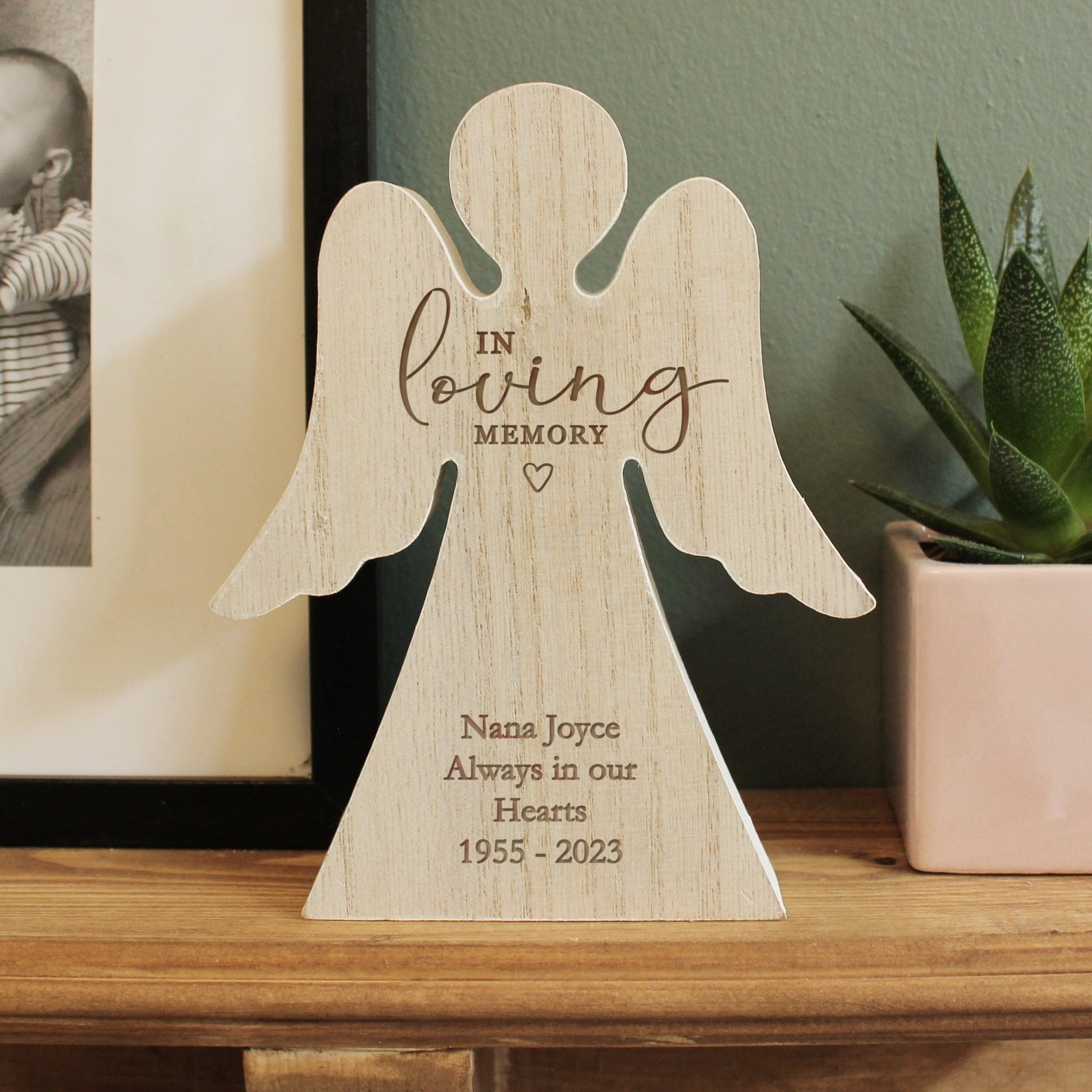 Personalised In Loving Memory Rustic Wooden Angel Decoration | Inspired Creative Gifts