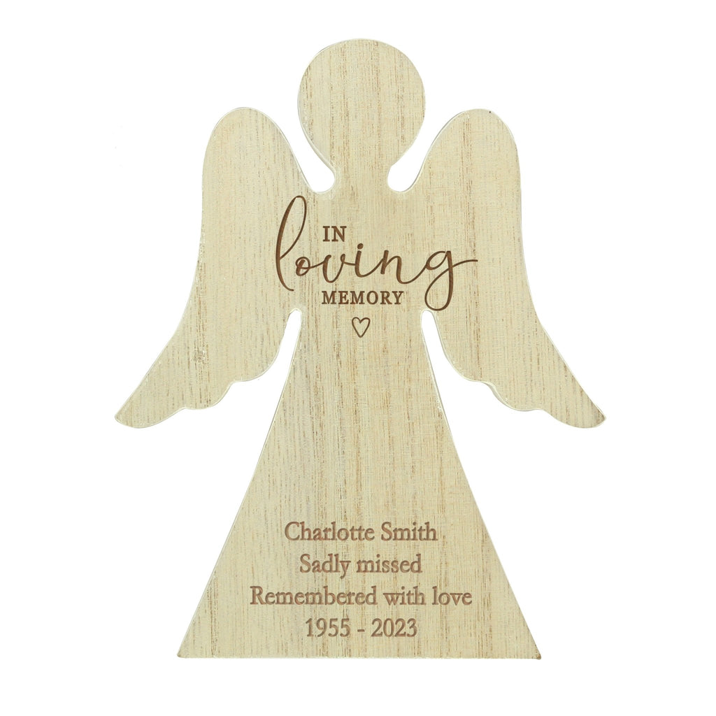 Personalised In Loving Memory Rustic Wooden Angel Decoration | Inspired Creative Gifts