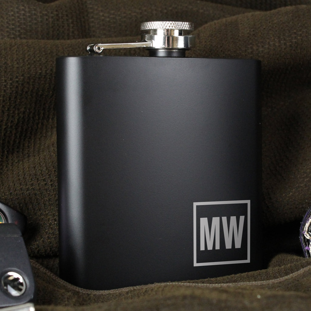 Personalised Initials Black Hip Flask | Inspired Creative Gifts | UK Supplier