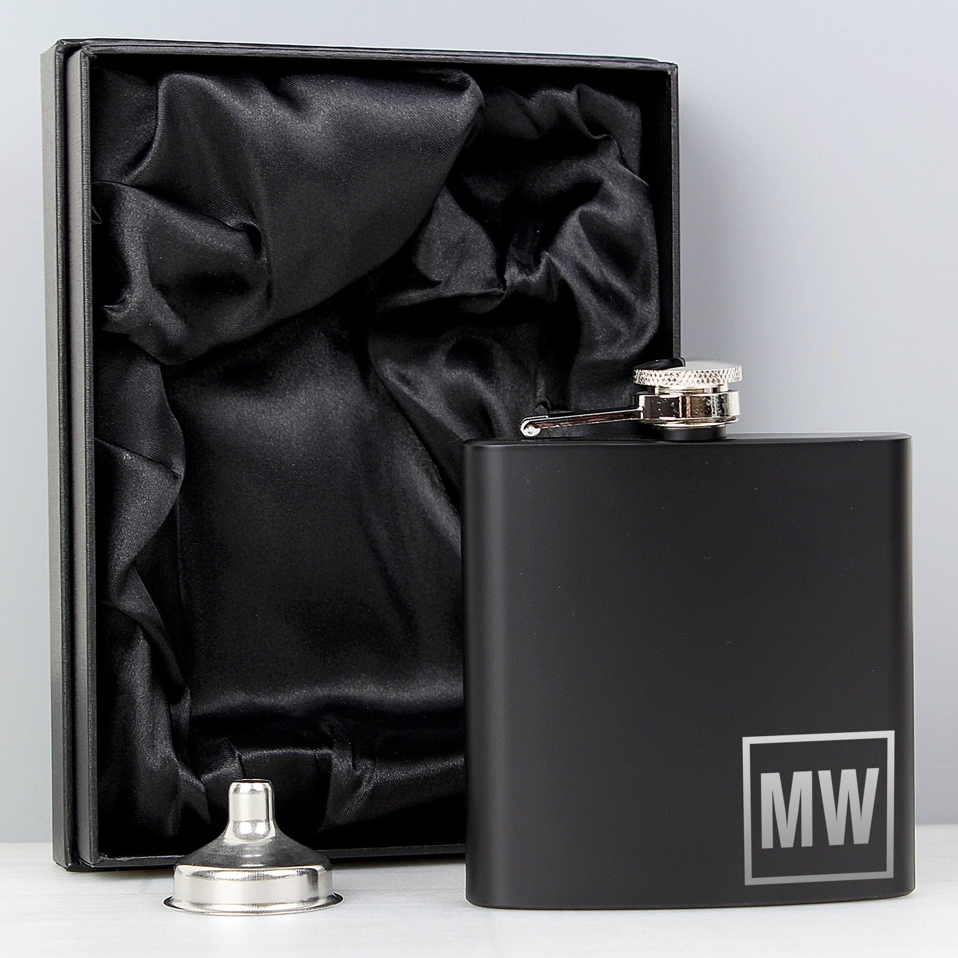 Personalised Initials Black Hip Flask | Inspired Creative Gifts | UK Supplier
