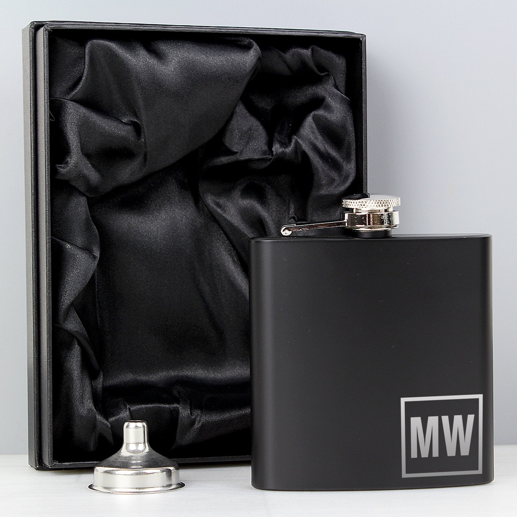 Personalised Initials Black Hip Flask | Inspired Creative Gifts | UK Supplier