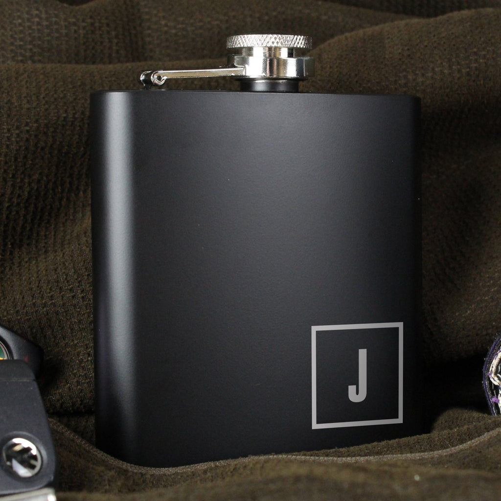 Personalised Initials Black Hip Flask | Inspired Creative Gifts | UK Supplier