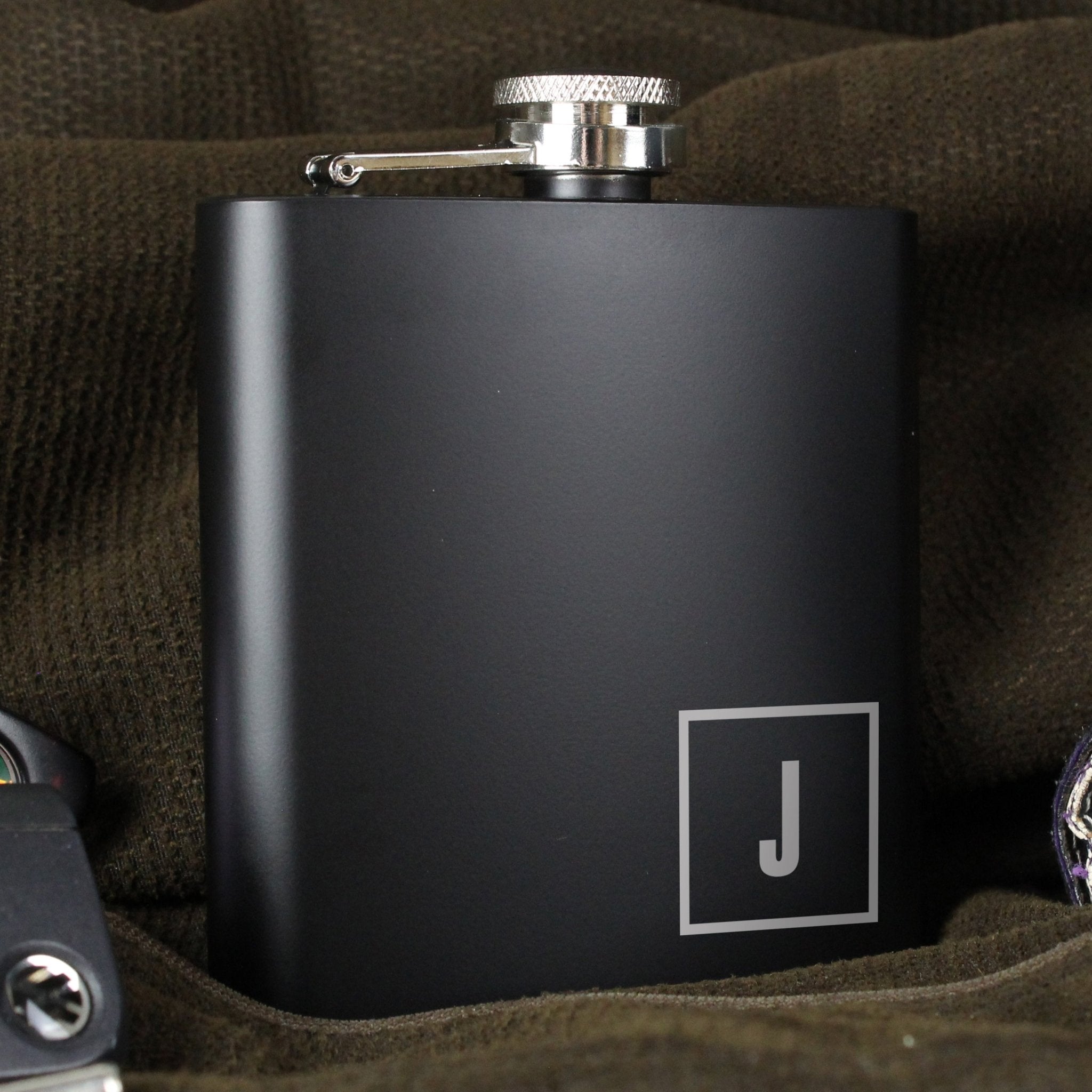 Personalised Initials Black Hip Flask | Inspired Creative Gifts | UK Supplier