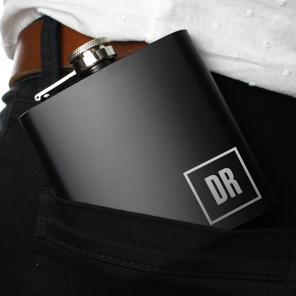 Personalised Initials Black Hip Flask | Inspired Creative Gifts | UK Supplier