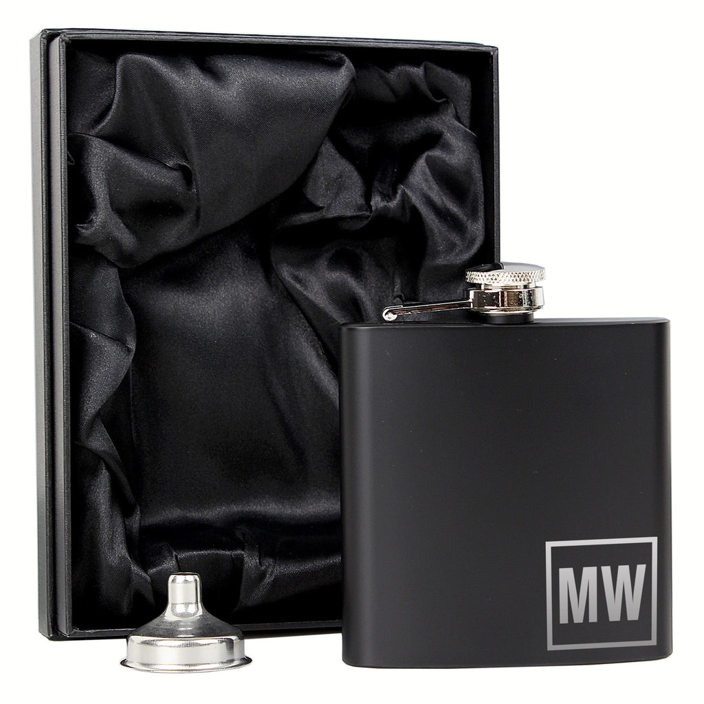 Personalised Initials Black Hip Flask | Inspired Creative Gifts | UK Supplier
