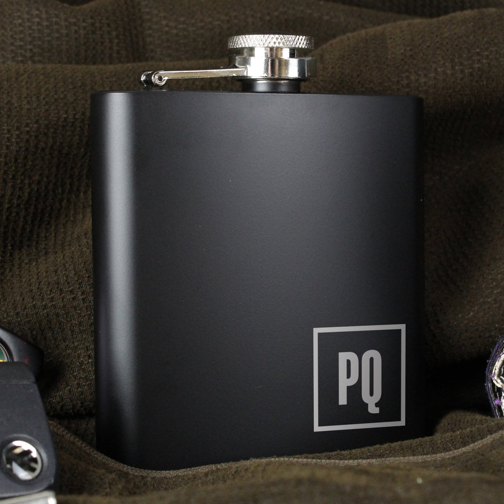 Personalised Initials Black Hip Flask | Inspired Creative Gifts | UK Supplier