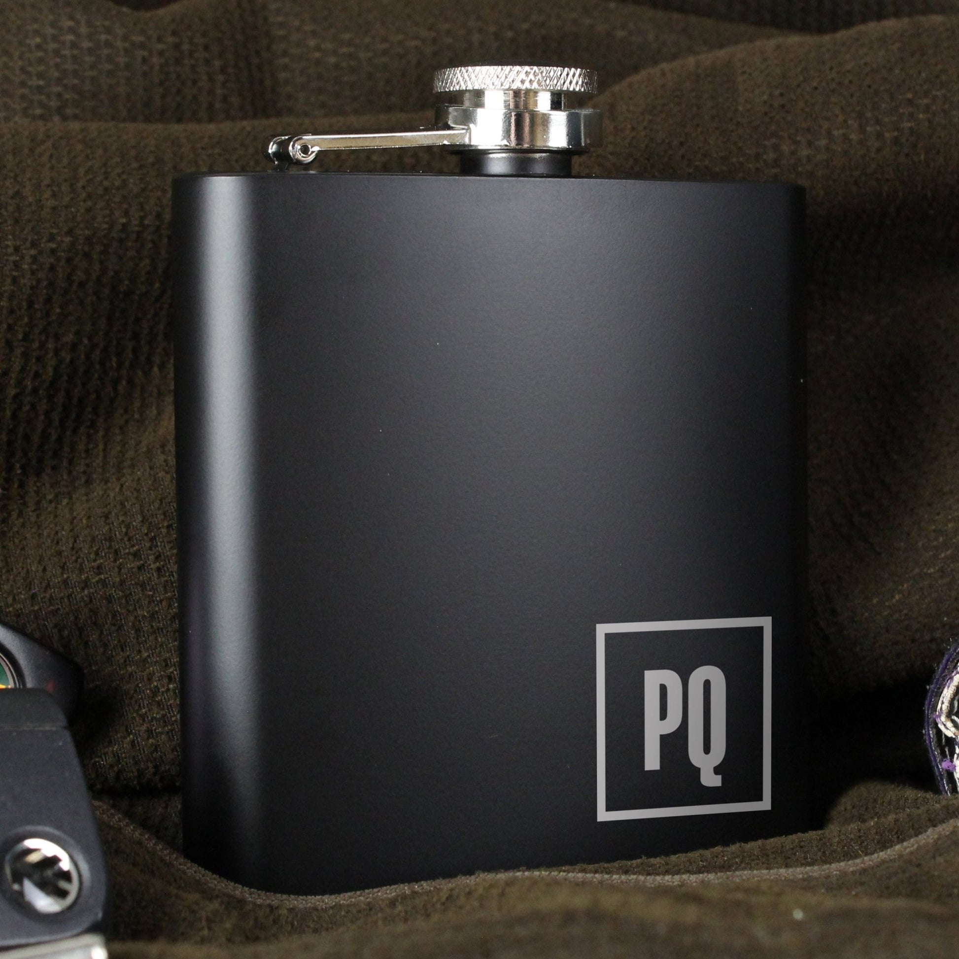 Personalised Initials Black Hip Flask | Inspired Creative Gifts | UK Supplier
