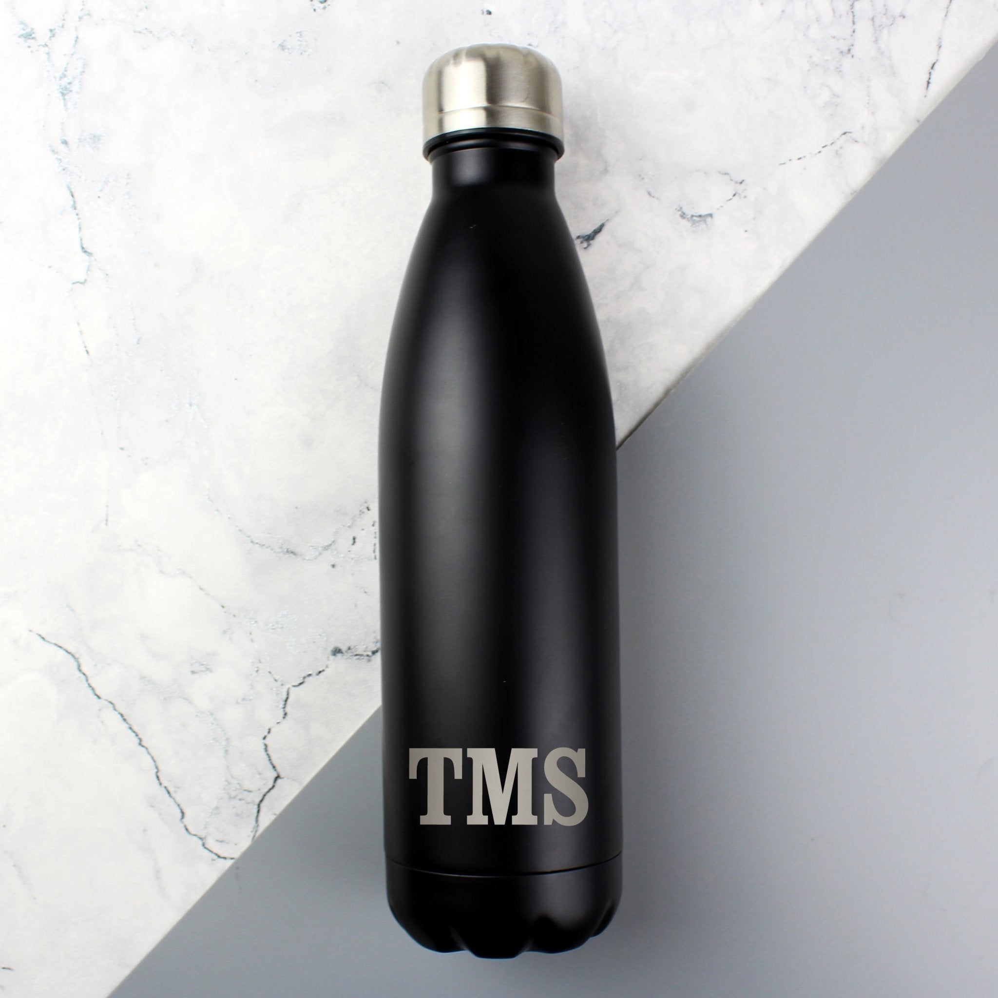 Personalised Initials Black Metal Insulated Drinks Bottle | Inspired Creative Gifts | UK Supplier