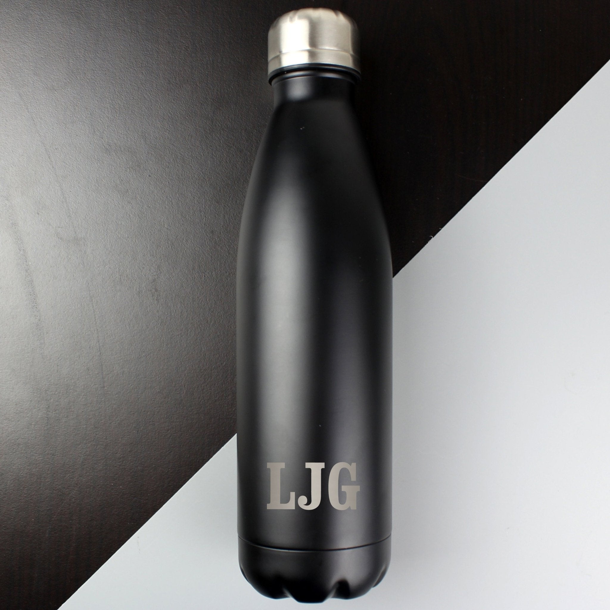 Personalised Initials Black Metal Insulated Drinks Bottle | Inspired Creative Gifts | UK Supplier