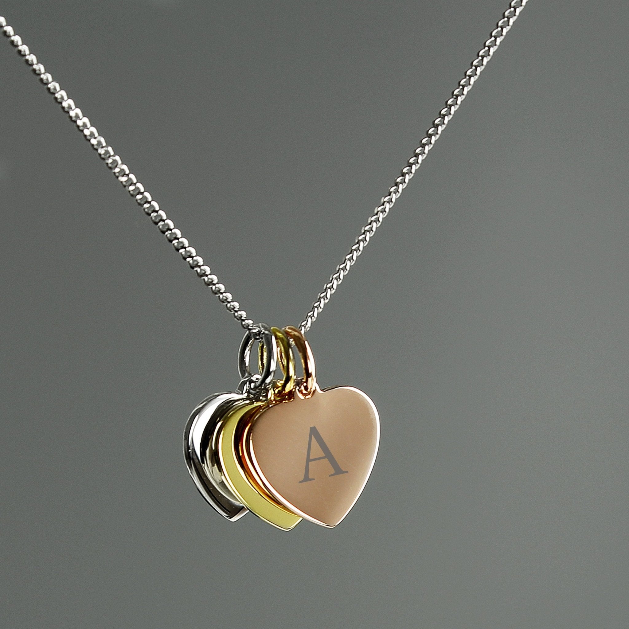 Personalised Initials Gold Rose Gold and Silver 3 Hearts Necklace | Inspired Creative Gifts | UK Supplier
