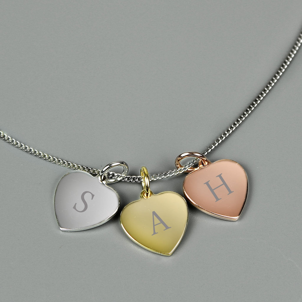 Personalised Initials Gold Rose Gold and Silver 3 Hearts Necklace | Inspired Creative Gifts | UK Supplier