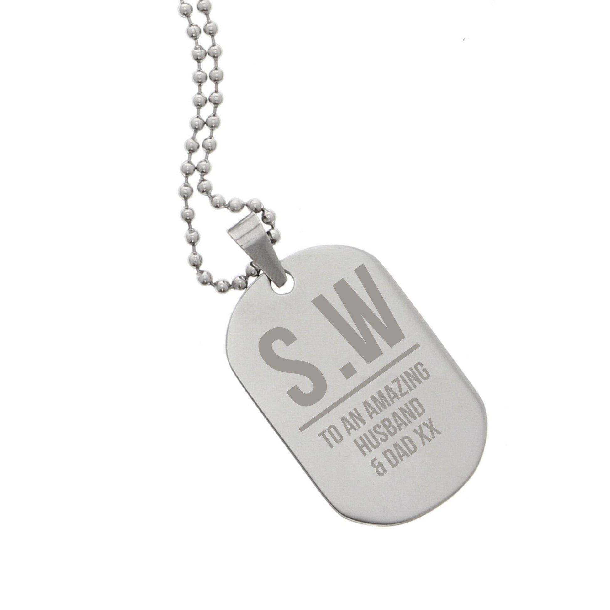Personalised Initials Stainless Steel Dog Tag Necklace | Inspired Creative Gifts | UK Supplier