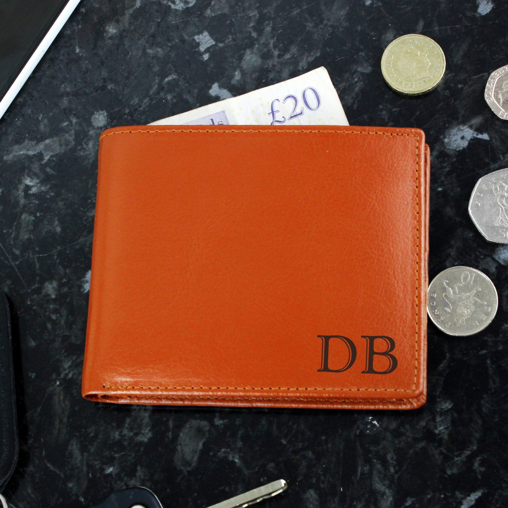 Personalised Initials Tan Leather Wallet | Inspired Creative Gifts | UK Supplier