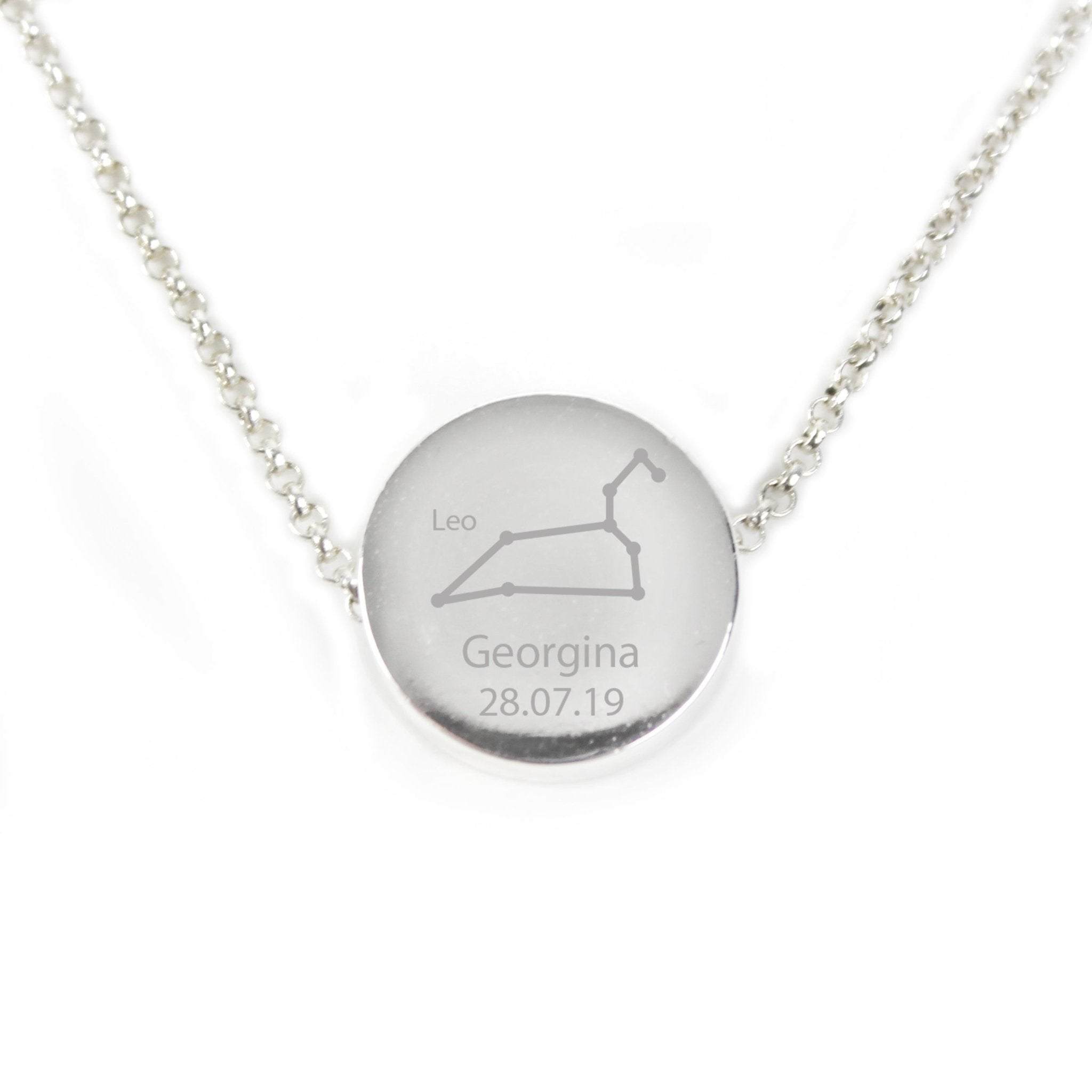Personalised Leo Zodiac Star Sign Silver Tone Necklace (July 23rd - August 22nd) | Inspired Creative Gifts | UK Supplier