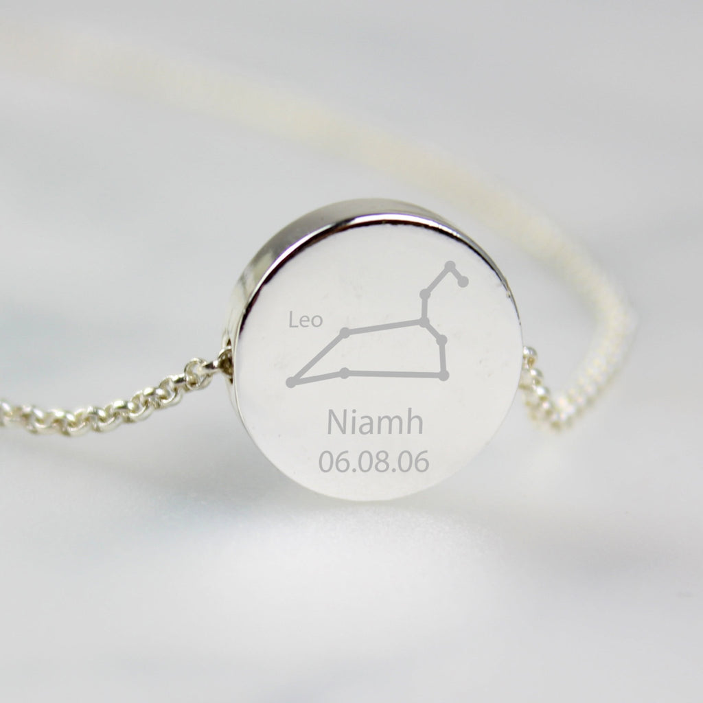 Personalised Leo Zodiac Star Sign Silver Tone Necklace (July 23rd - August 22nd) | Inspired Creative Gifts | UK Supplier