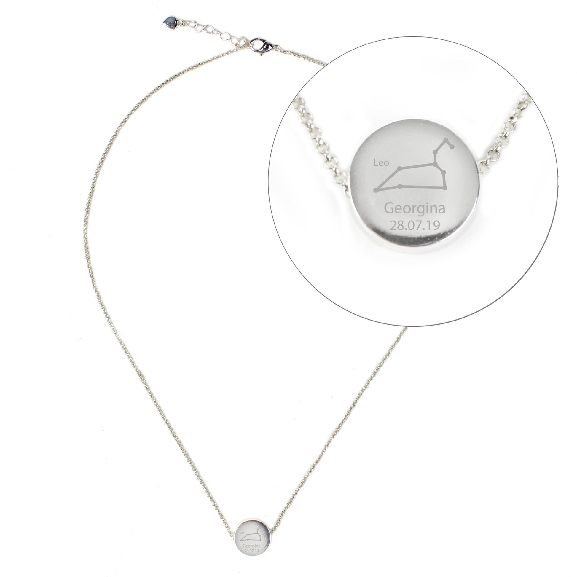 Personalised Leo Zodiac Star Sign Silver Tone Necklace (July 23rd - August 22nd) | Inspired Creative Gifts | UK Supplier