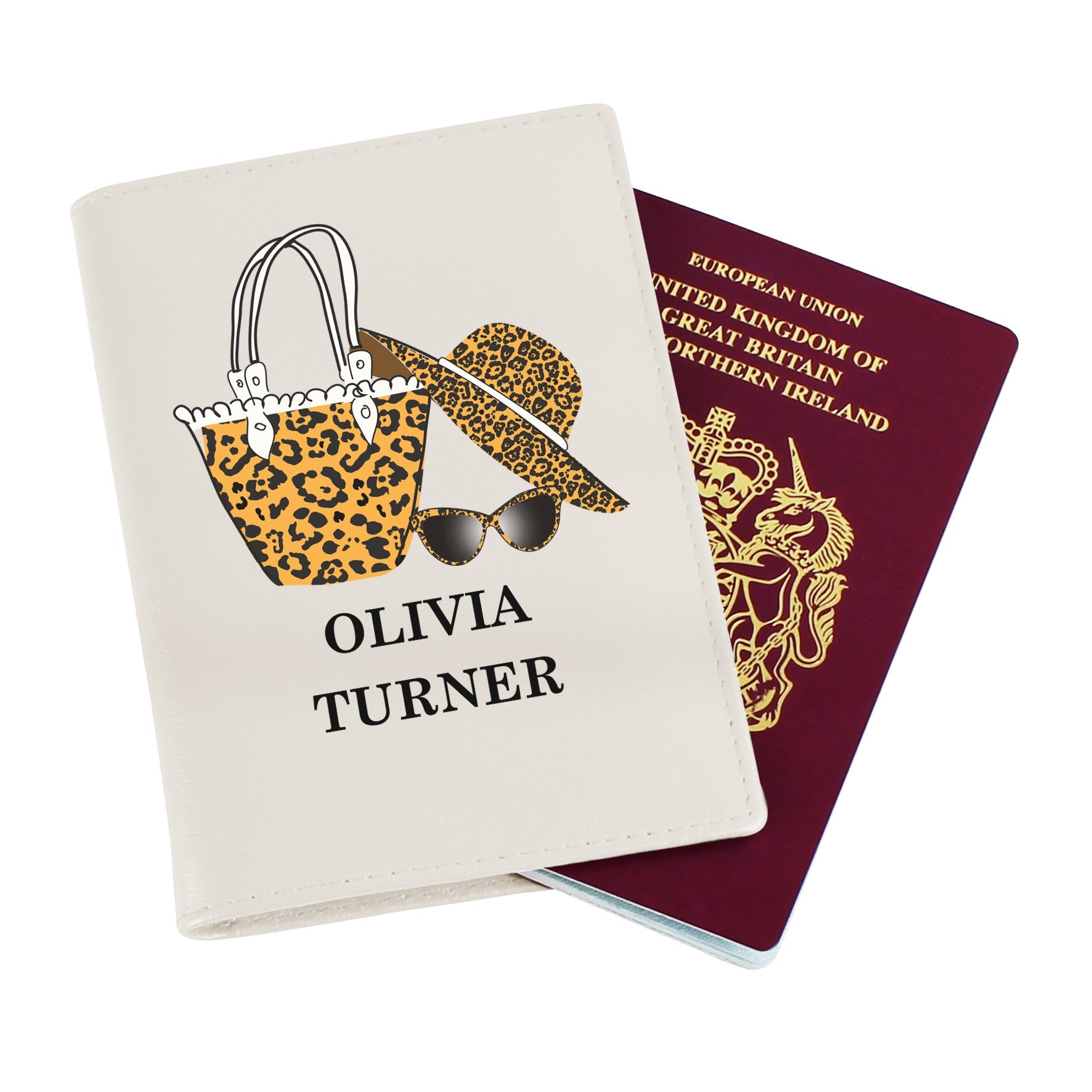 Personalised Leopard Print Cream Passport Holder | Inspired Creative Gifts | UK Supplier
