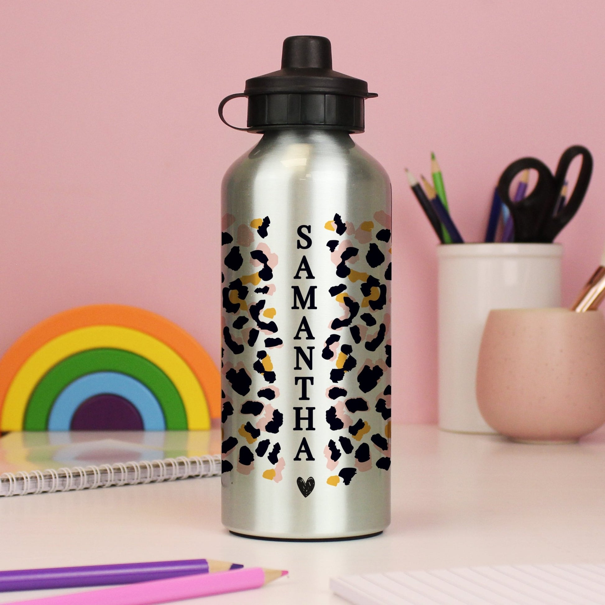 Personalised Leopard Print Silver Drinks Bottle | Inspired Creative Gifts