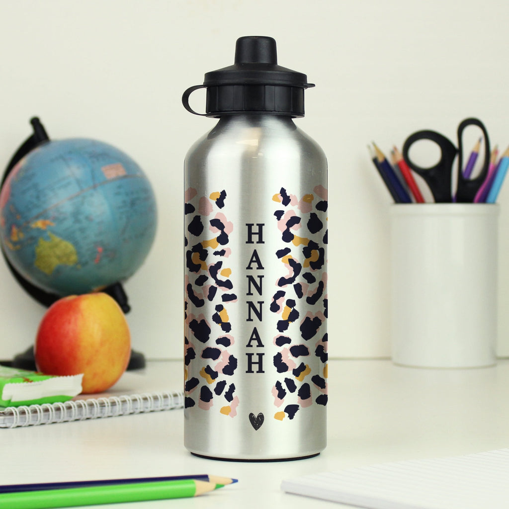 Personalised Leopard Print Silver Drinks Bottle | Inspired Creative Gifts