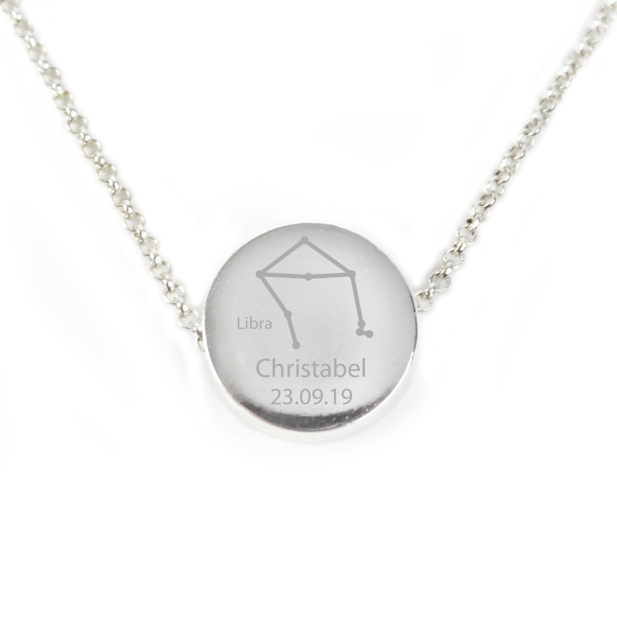 Personalised Libra Zodiac Star Sign Silver Tone Necklace (September 23rd - October 22nd) | Inspired Creative Gifts | UK Supplier