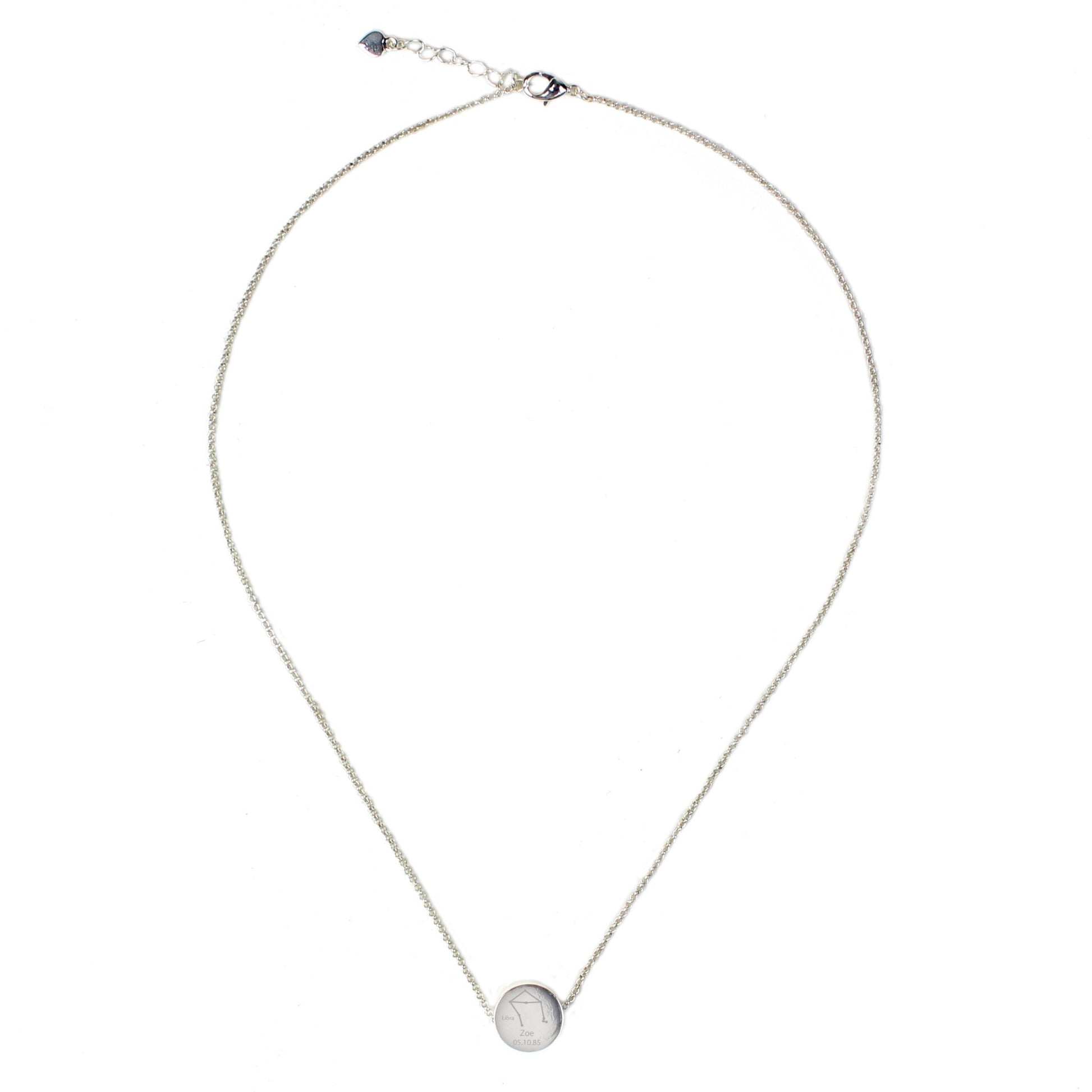Personalised Libra Zodiac Star Sign Silver Tone Necklace (September 23rd - October 22nd) | Inspired Creative Gifts | UK Supplier
