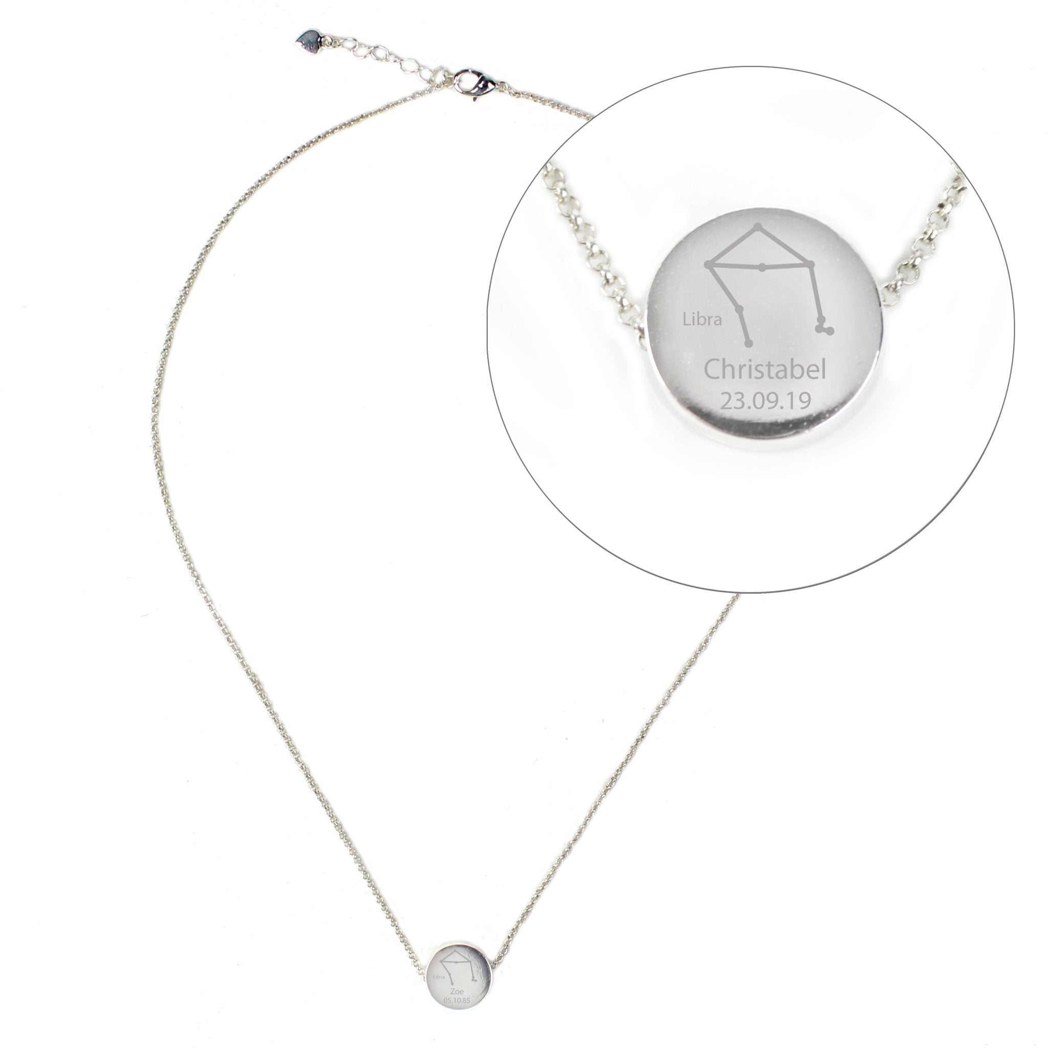 Personalised Libra Zodiac Star Sign Silver Tone Necklace (September 23rd - October 22nd) | Inspired Creative Gifts | UK Supplier