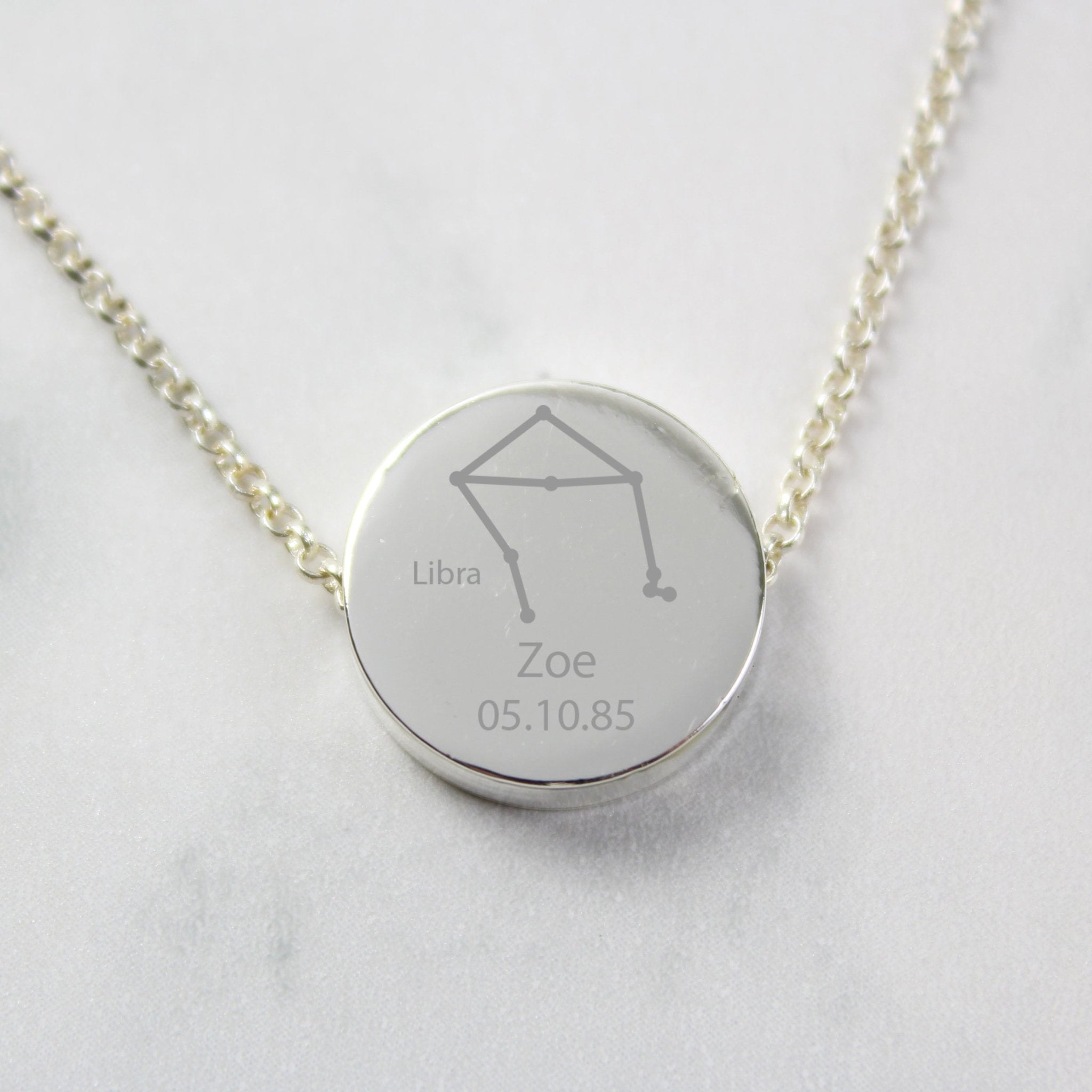 Personalised Libra Zodiac Star Sign Silver Tone Necklace (September 23rd - October 22nd) | Inspired Creative Gifts | UK Supplier