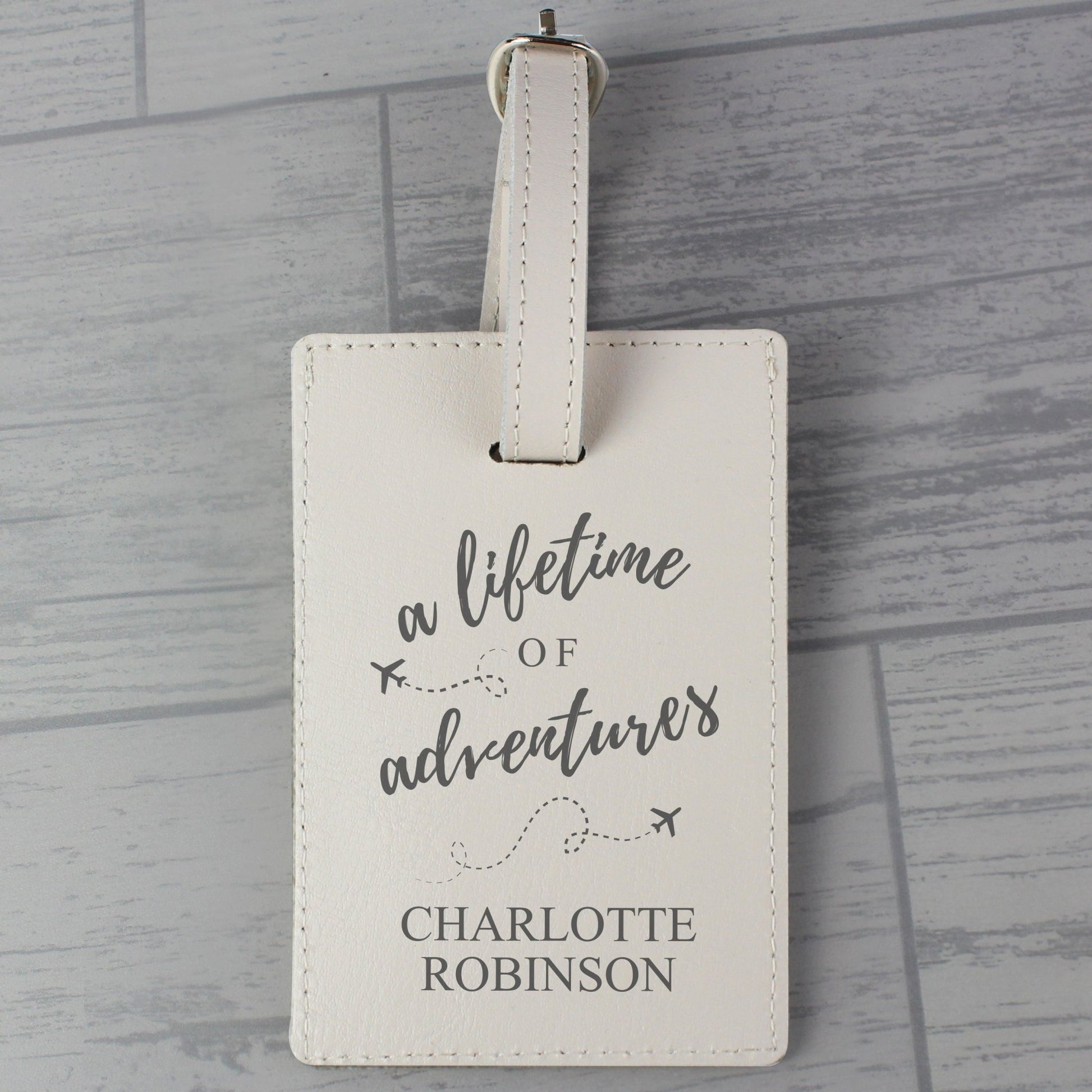 Personalised 'Lifetime of Adventures' Cream Luggage Tag | Inspired Creative Gifts | UK Supplier