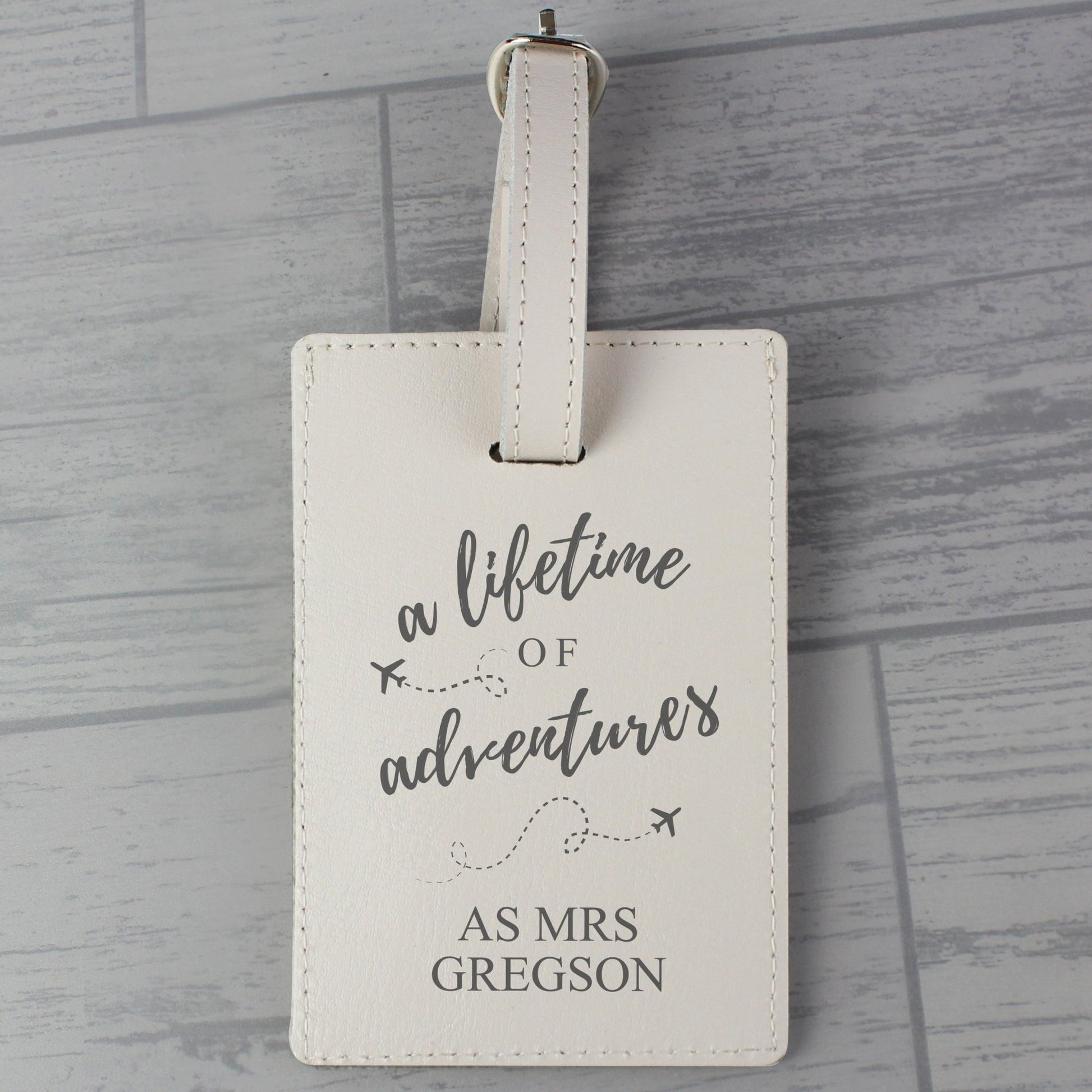Personalised 'Lifetime of Adventures' Cream Luggage Tag | Inspired Creative Gifts | UK Supplier