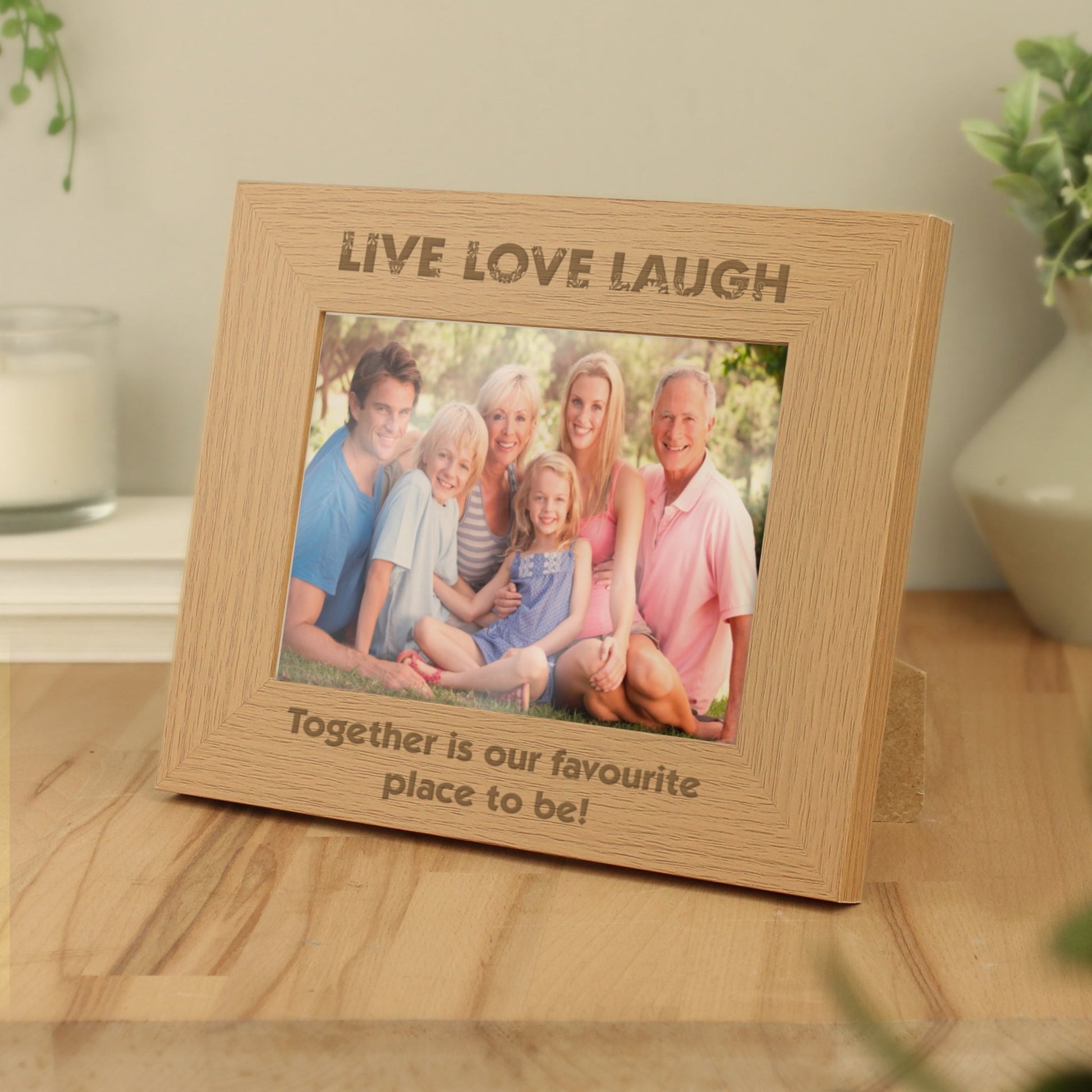 Personalised Live Love Laugh 5x7 Landscape Oak Finish Photo Frame | Inspired Creative Gifts | UK Supplier
