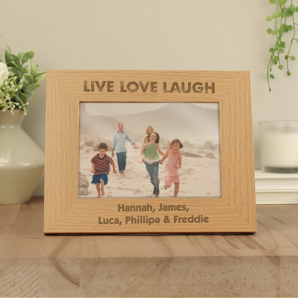 Personalised Live Love Laugh 5x7 Landscape Oak Finish Photo Frame | Inspired Creative Gifts | UK Supplier