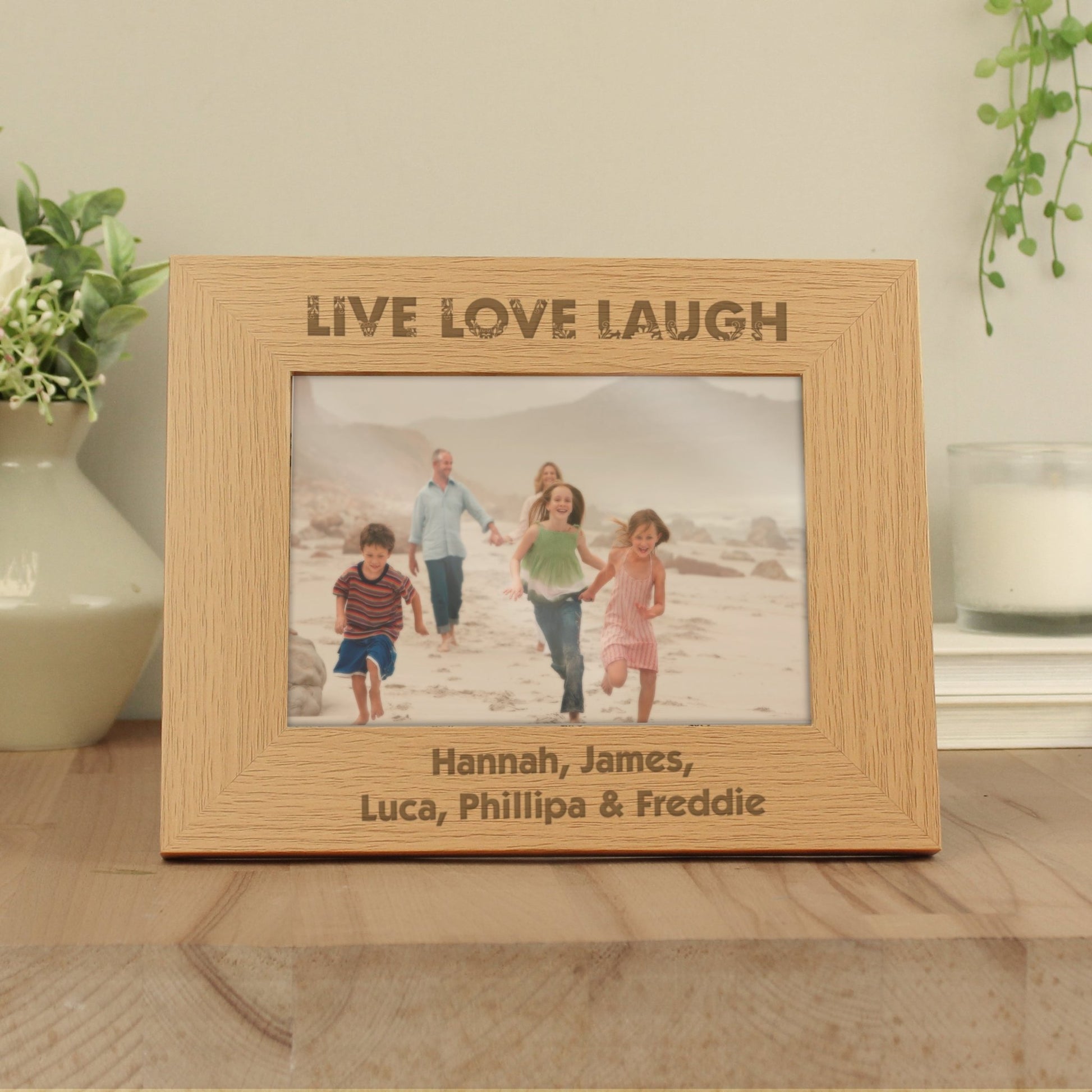 Personalised Live Love Laugh 5x7 Landscape Oak Finish Photo Frame | Inspired Creative Gifts | UK Supplier