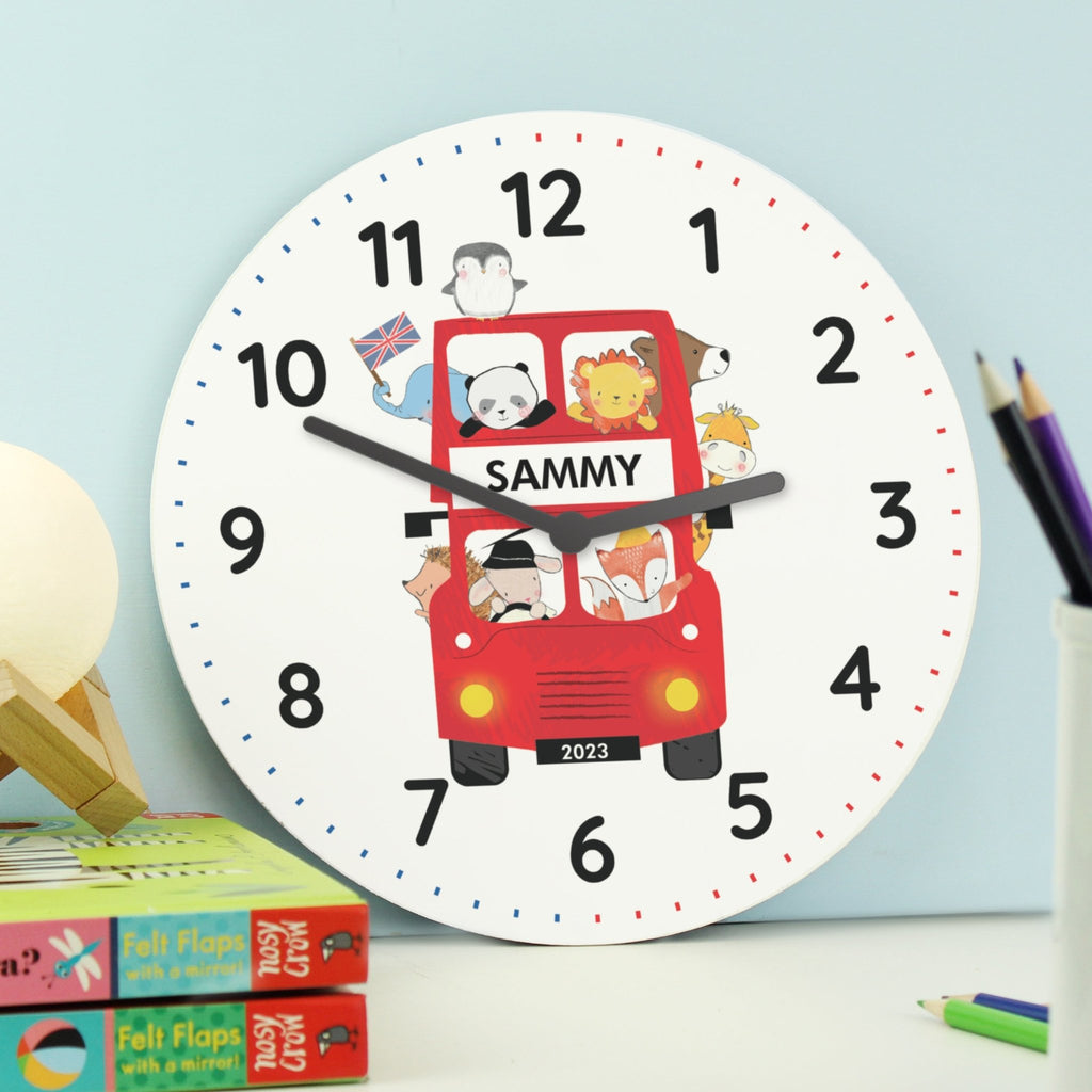 Personalised London Animal Bus Wooden Clock | Inspired Creative Gifts | UK Supplier