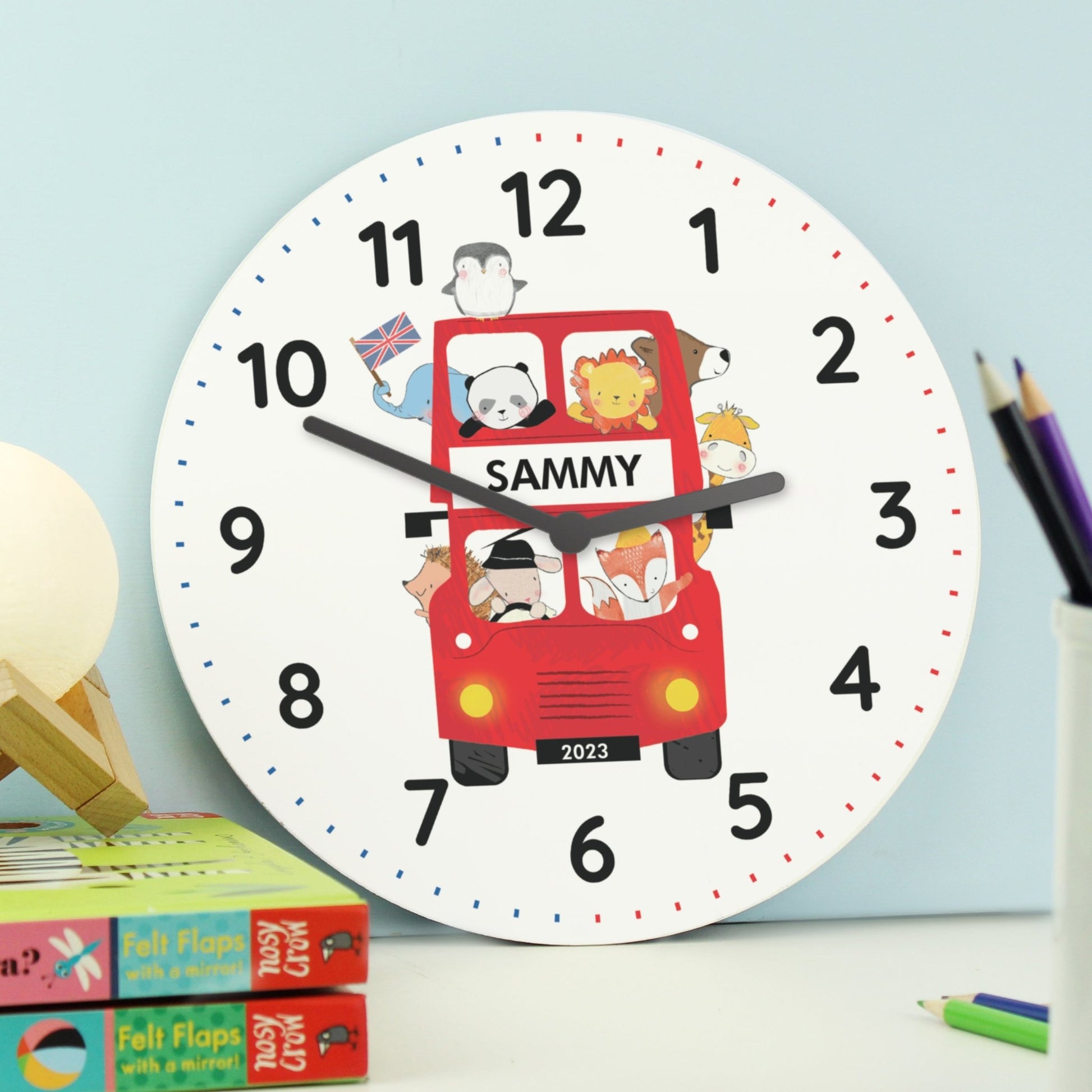 Personalised London Animal Bus Wooden Clock | Inspired Creative Gifts | UK Supplier