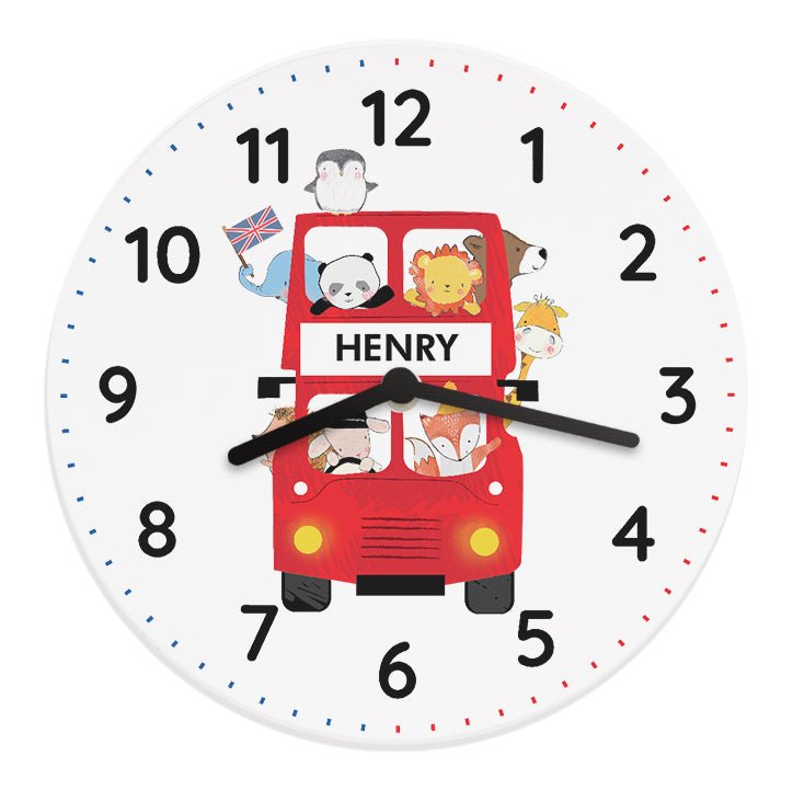 Personalised London Animal Bus Wooden Clock | Inspired Creative Gifts | UK Supplier