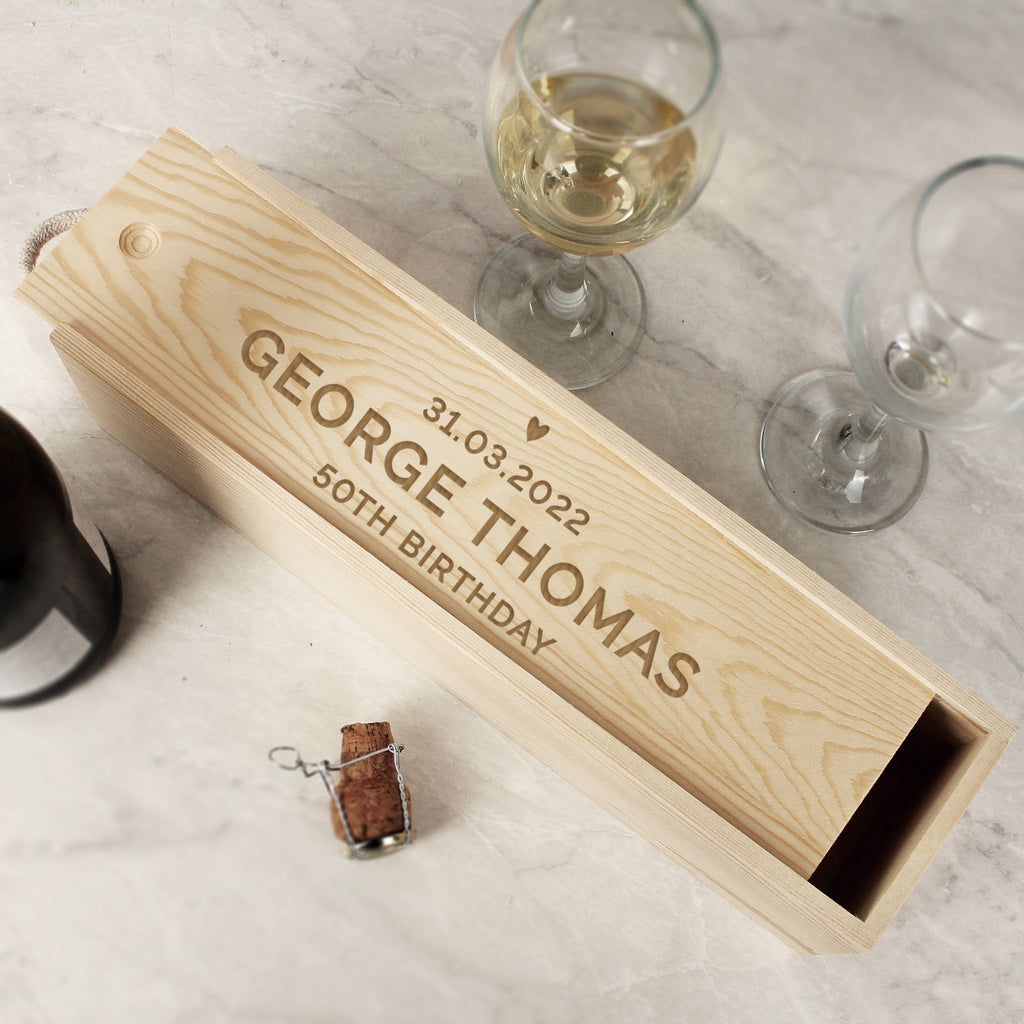 Personalised Love Heart Wooden Wine Bottle Box | Inspired Creative Gifts | UK Supplier