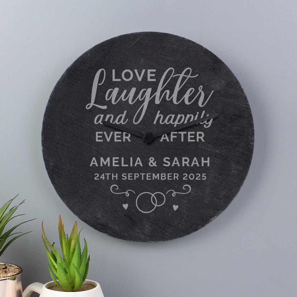 Personalised Love Laughter Slate Clock | Inspired Creative Gifts | UK Supplier